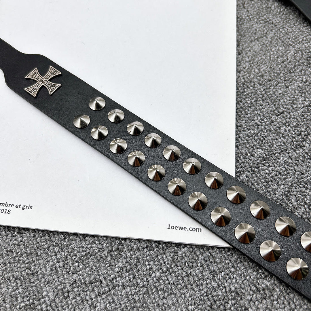 Easter Cross Pattern Belt Punk Rivet Leather Waistband - image 11