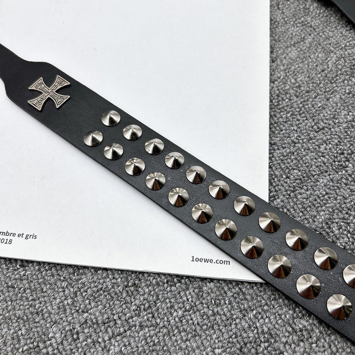 Easter Cross Pattern Belt Punk Rivet Leather Waistband - image 11