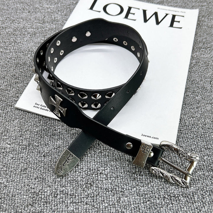Easter Cross Pattern Belt Punk Rivet Leather Waistband - image 6