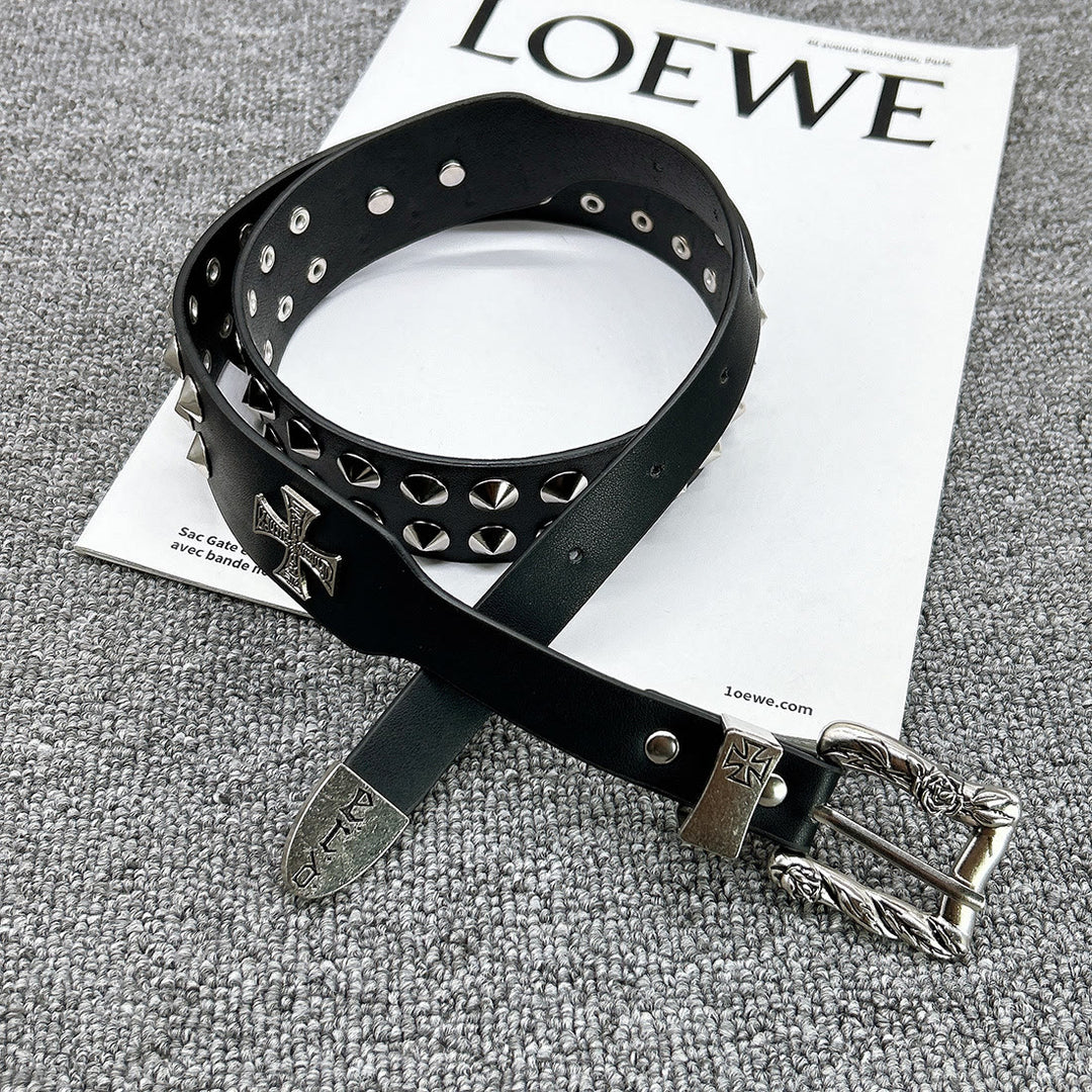 Easter Cross Pattern Belt Punk Rivet Leather Waistband - image 6