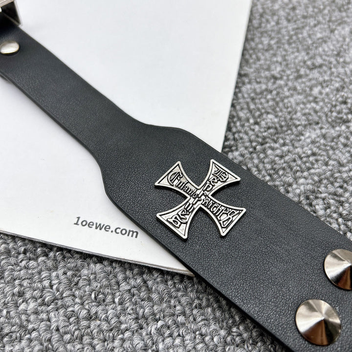 Easter Cross Pattern Belt Punk Rivet Leather Waistband - image 10