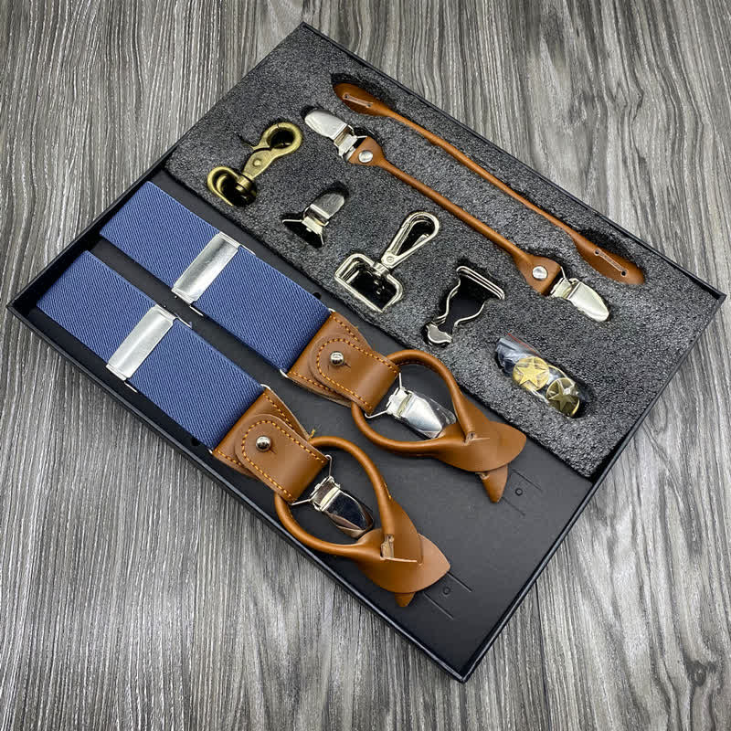 8Pcs Solid Color Combinable Buckle Adjustable Suspenders Set - Blue - image 2