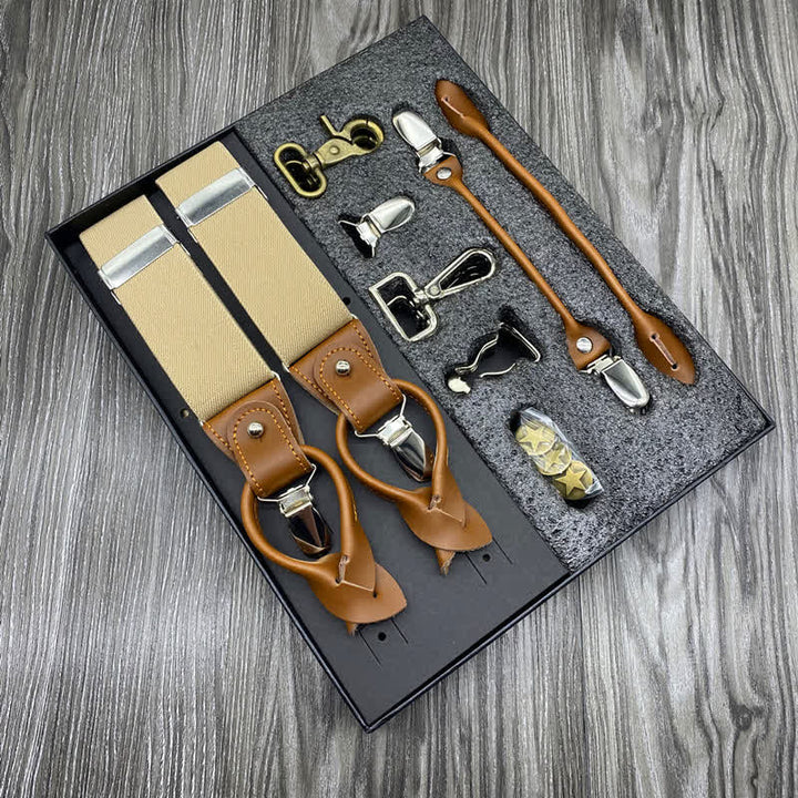 8Pcs Solid Color Combinable Buckle Adjustable Suspenders Set - Beige - image 13
