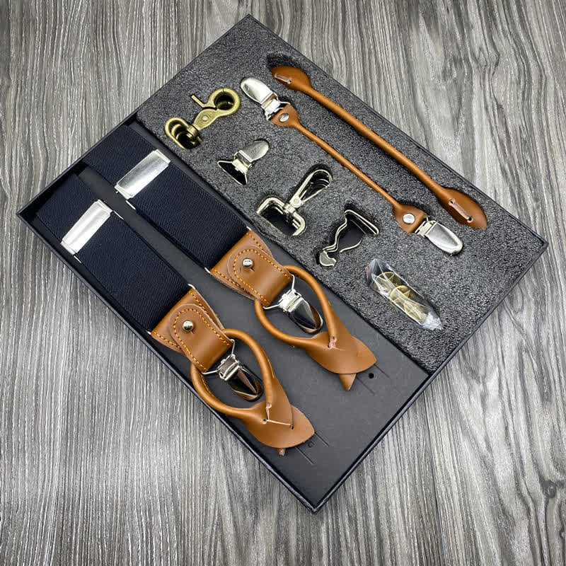 8Pcs Solid Color Combinable Buckle Adjustable Suspenders Set - Black - image 0