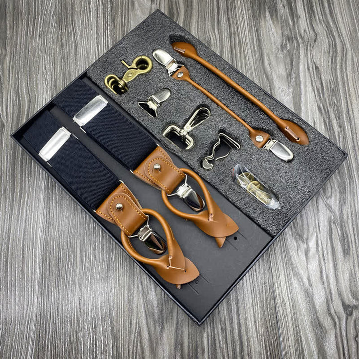 8Pcs Solid Color Combinable Buckle Adjustable Suspenders Set - Black - image 0
