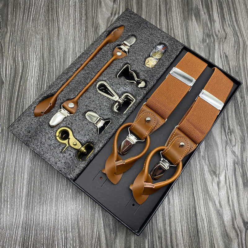 8Pcs Solid Color Combinable Buckle Adjustable Suspenders Set - Brown - image 11