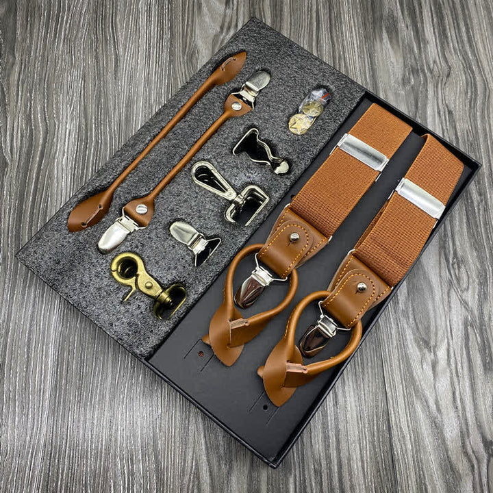 8Pcs Solid Color Combinable Buckle Adjustable Suspenders Set - Brown - image 11