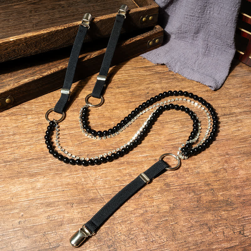 Women's Fashion Black Faux Pearl Chain Elastic Suspenders - image 1