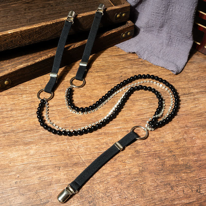 Women's Fashion Black Faux Pearl Chain Elastic Suspenders - image 1