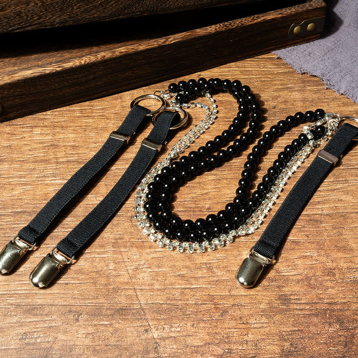 Women's Fashion Black Faux Pearl Chain Elastic Suspenders - image 2