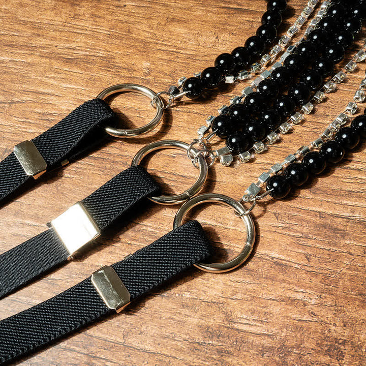 Women's Fashion Black Faux Pearl Chain Elastic Suspenders - image 3