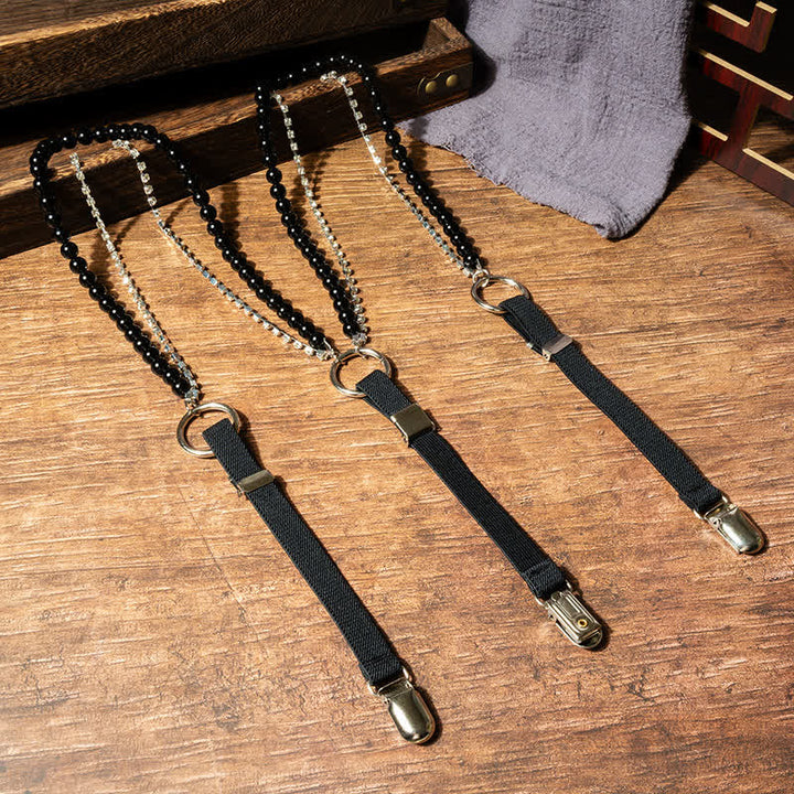 Women's Fashion Black Faux Pearl Chain Elastic Suspenders - Black - image 0