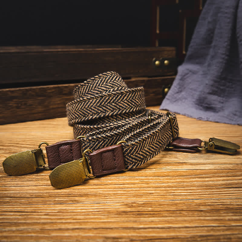 Kid's British Style Vintage Herringbone Plaid Elastic Suspenders - image 1