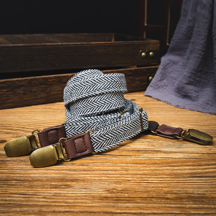 Kid's British Style Vintage Herringbone Plaid Elastic Suspenders - image 4
