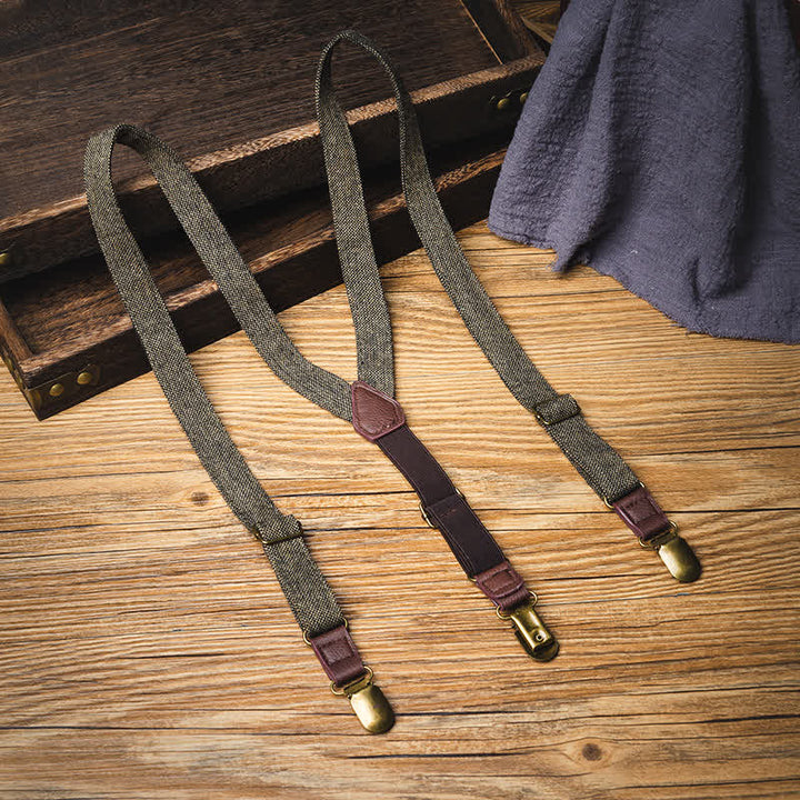 Kid's British Style Vintage Herringbone Plaid Elastic Suspenders - Coffee - image 5