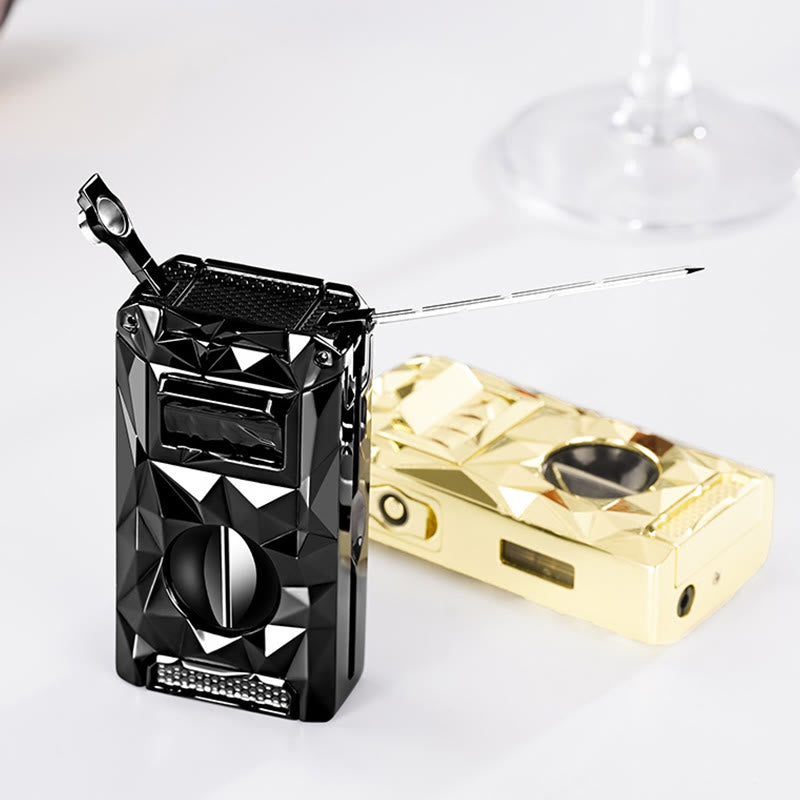 5 in 1 Multifunctional Cigar Cutter Tools Diamond Refillable Butane Lighter  - image 12