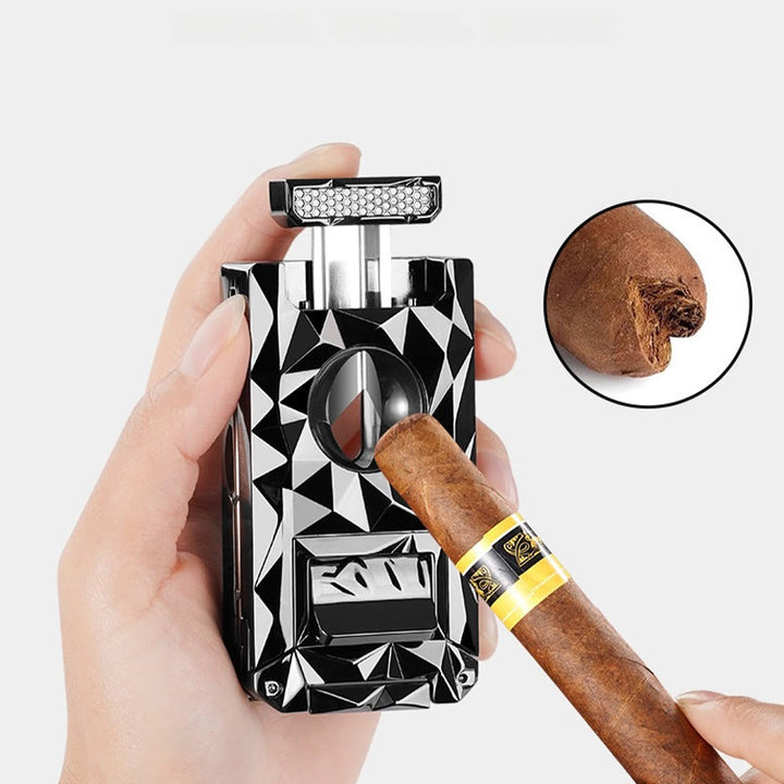 5 in 1 Multifunctional Cigar Cutter Tools Diamond Refillable Butane Lighter  - image 2