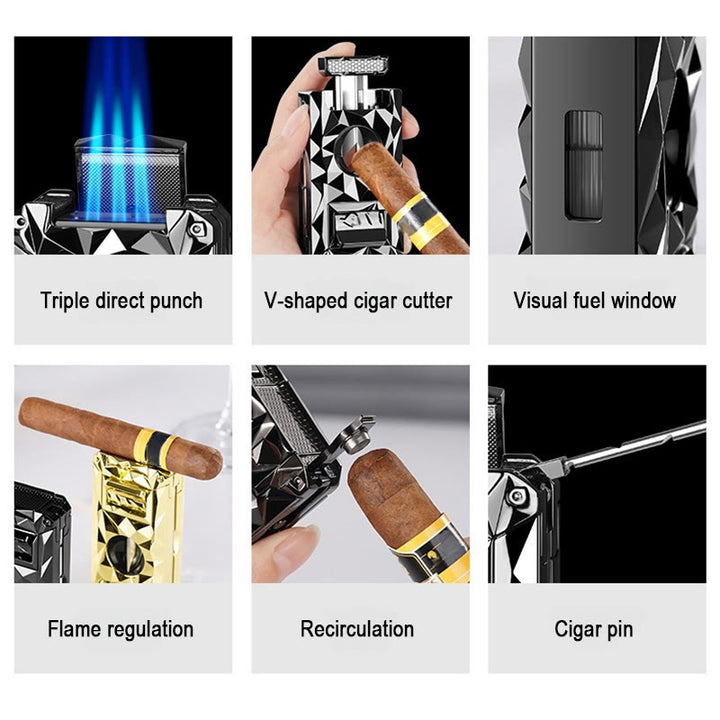 5 in 1 Multifunctional Cigar Cutter Tools Diamond Refillable Butane Lighter  - image 13