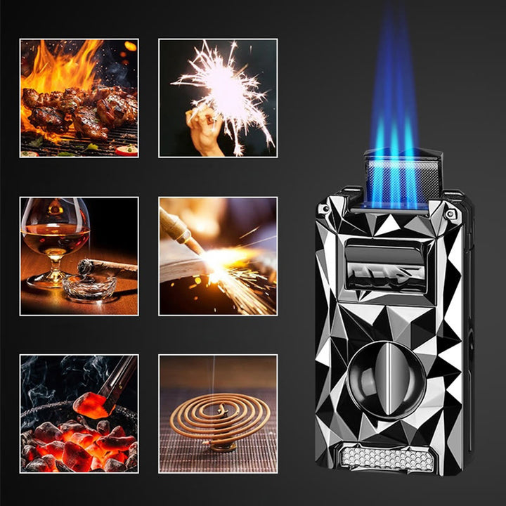 5 in 1 Multifunctional Cigar Cutter Tools Diamond Refillable Butane Lighter  - image 14
