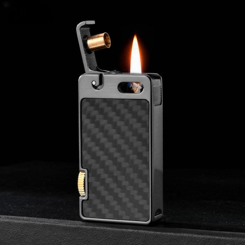 Creative One-touch Ignition Carving Refillable Kerosene Lighter - Black - image 9
