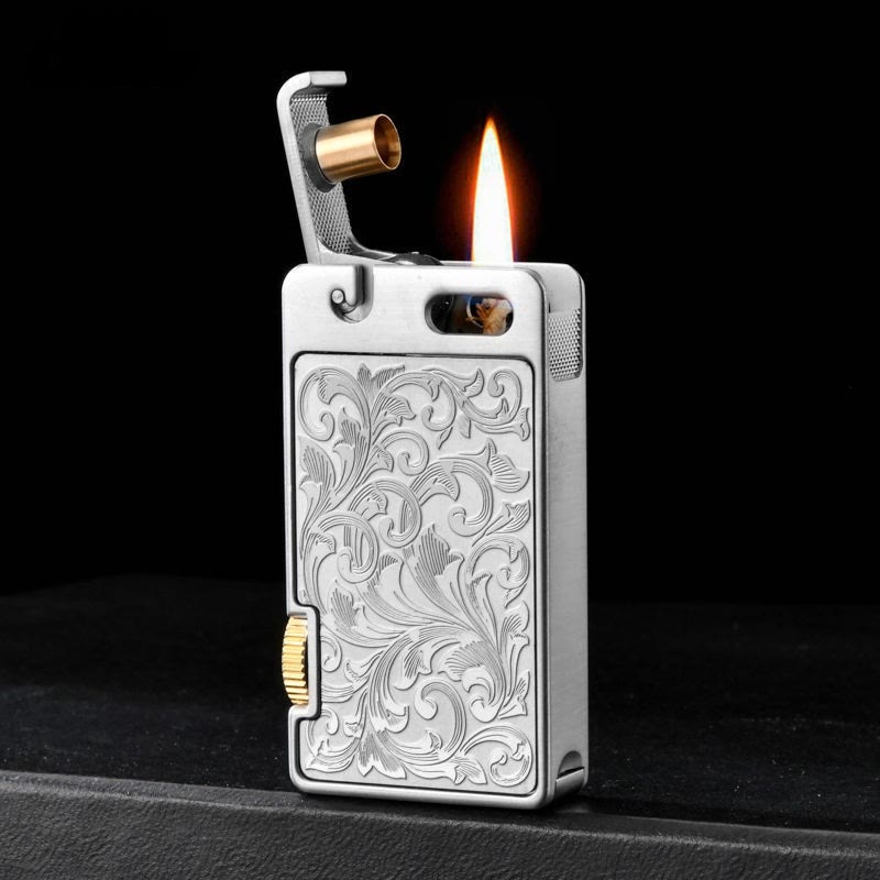 Creative One-touch Ignition Carving Refillable Kerosene Lighter - Silver - image 1