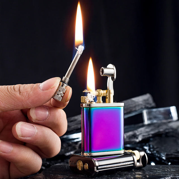 2 in 1 Permanent Match Antique Style Lift Arm Refillable Kerosene Lighter - Purple - image 0