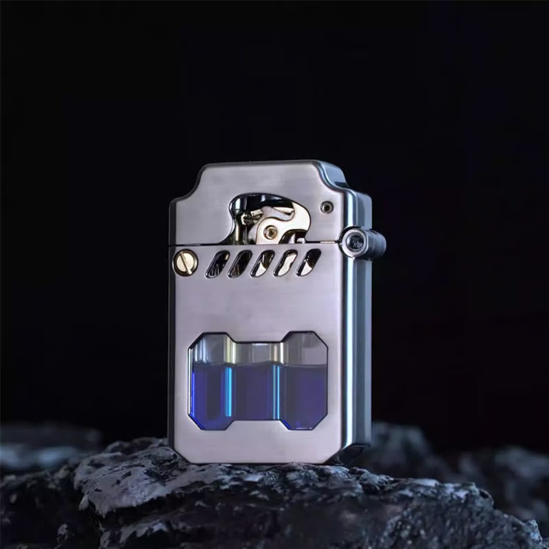 Retro Transparent Oil Tank Rocker arm Ignition Refillable Kerosene Lighter - Silver - image 1