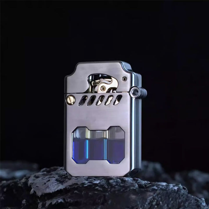 Retro Transparent Oil Tank Rocker arm Ignition Refillable Kerosene Lighter - Silver - image 1