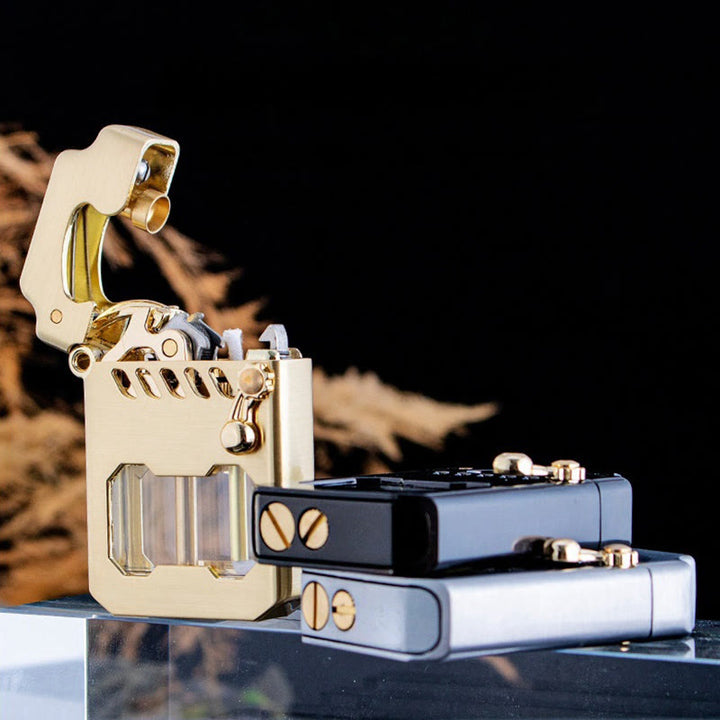 Retro Transparent Oil Tank Rocker arm Ignition Refillable Kerosene Lighter - image 8