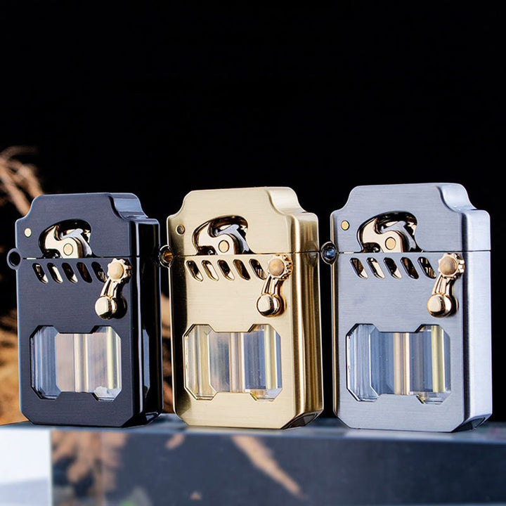 Retro Transparent Oil Tank Rocker arm Ignition Refillable Kerosene Lighter - image 7