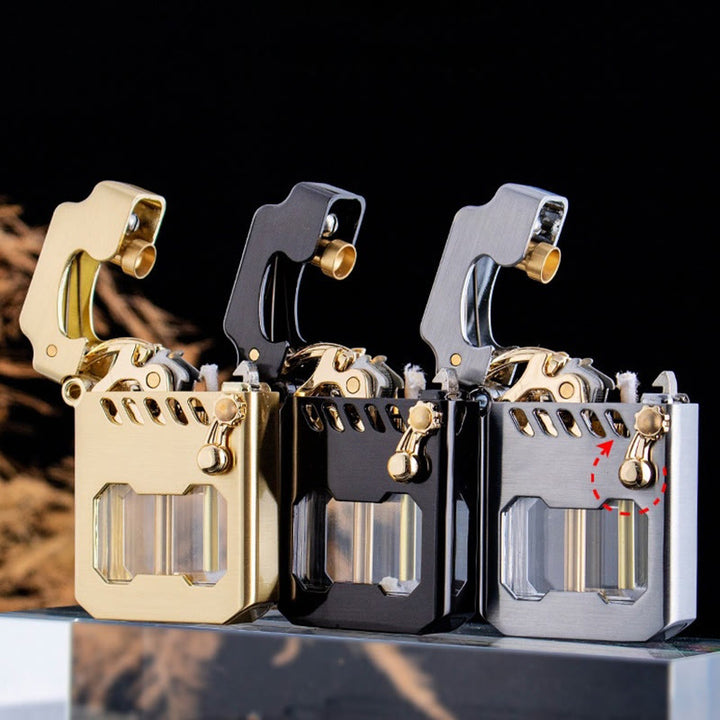 Retro Transparent Oil Tank Rocker arm Ignition Refillable Kerosene Lighter - image 0