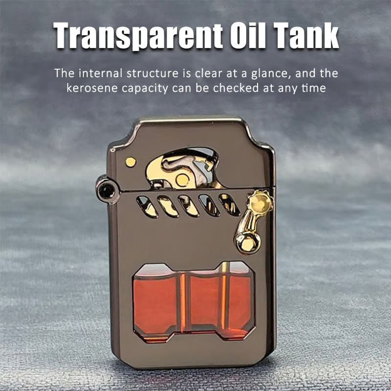 Retro Transparent Oil Tank Rocker arm Ignition Refillable Kerosene Lighter - image 3