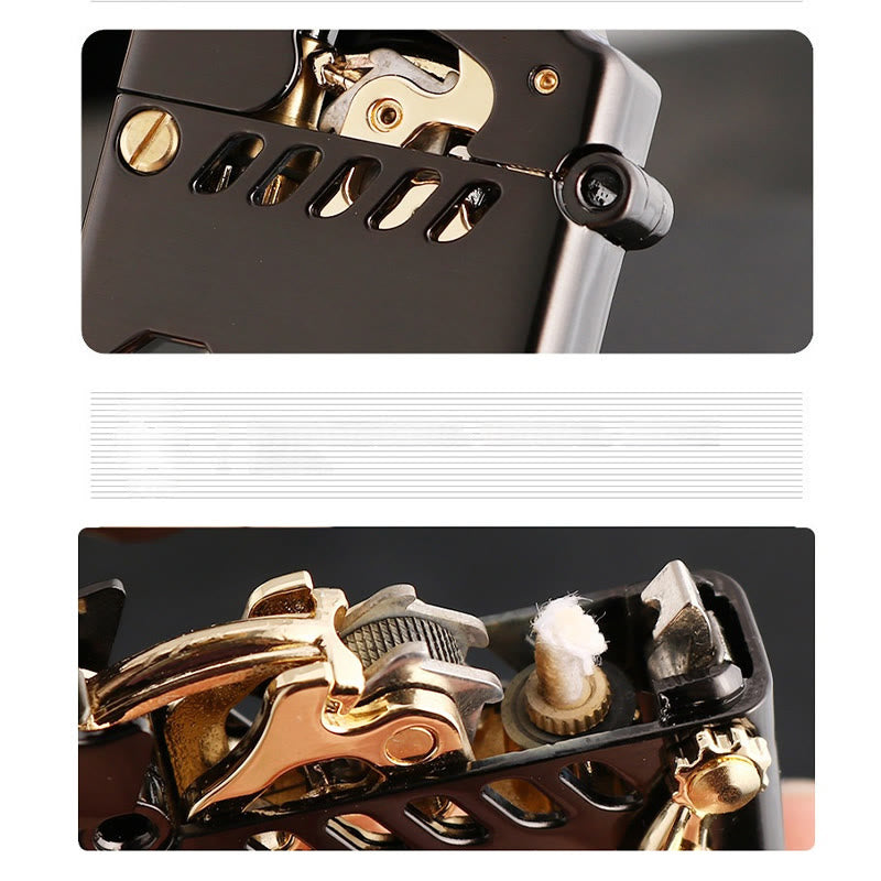 Retro Transparent Oil Tank Rocker arm Ignition Refillable Kerosene Lighter - image 9