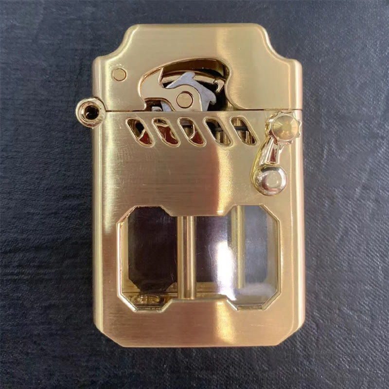 Retro Transparent Oil Tank Rocker arm Ignition Refillable Kerosene Lighter - Gold - image 13