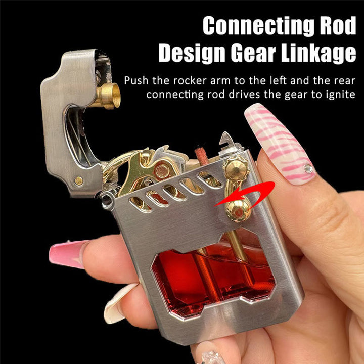 Retro Transparent Oil Tank Rocker arm Ignition Refillable Kerosene Lighter - image 2