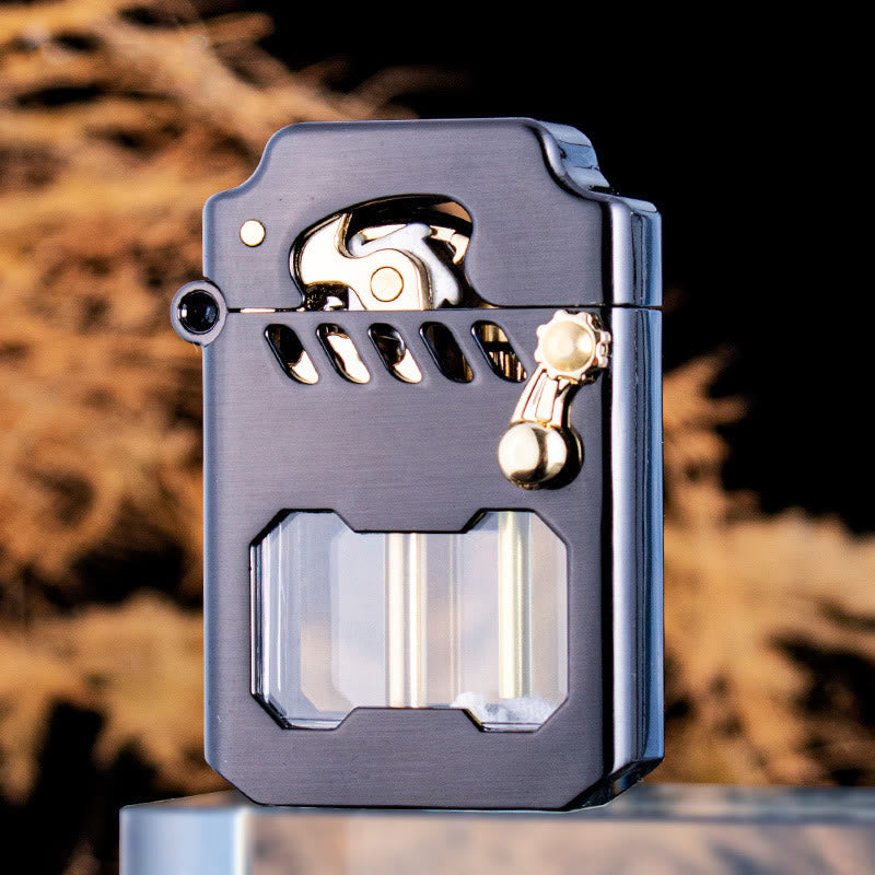 Retro Transparent Oil Tank Rocker arm Ignition Refillable Kerosene Lighter - image 5