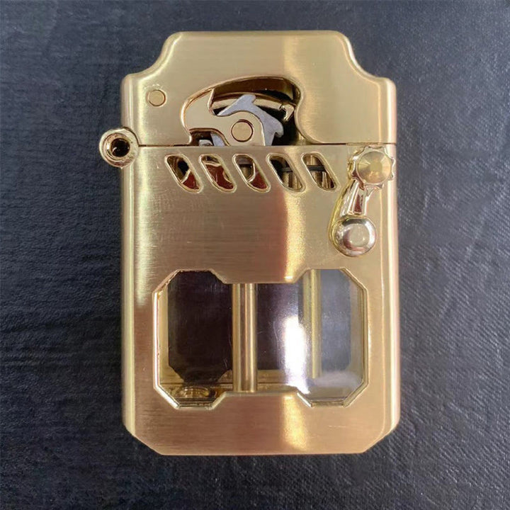 Retro Transparent Oil Tank Rocker arm Ignition Refillable Kerosene Lighter - Gold - image 13