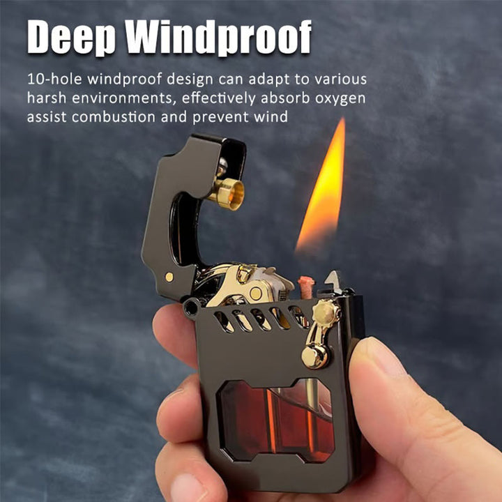 Retro Transparent Oil Tank Rocker arm Ignition Refillable Kerosene Lighter - image 4