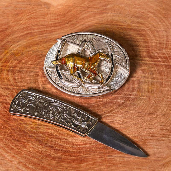 U Shaped Horse DIY Hidden Knife Western Buckle Leather Belt  - image 2