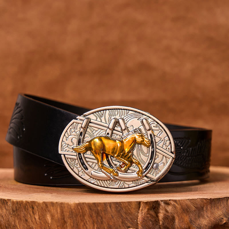 U Shaped Horse DIY Hidden Knife Western Buckle Leather Belt  - Black Embossed Eagle Belt - 42 - image 3