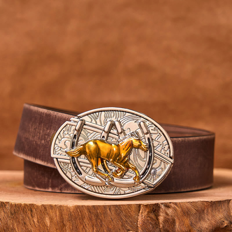 U Shaped Horse DIY Hidden Knife Western Buckle Leather Belt  - Brown Distressed Belt - 42 - image 6