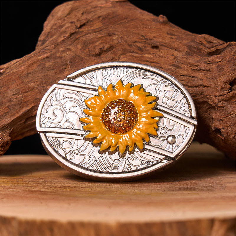 Men's Colorful Sunflower DIY Hidden Knife Western Buckle Leather Belt (Pre-Sale) - Without Belt - Not Included Belt - image 0
