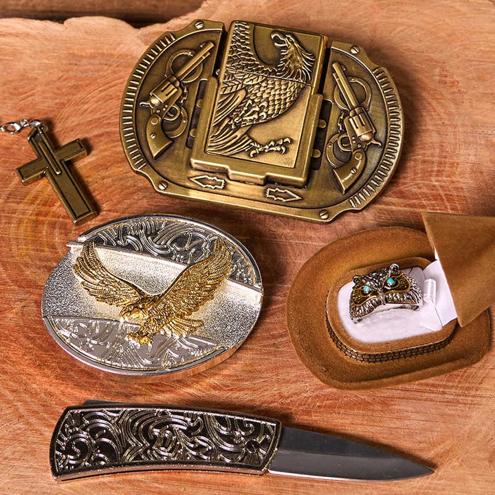 Flying Eagle DIY Hidden Knife Belt Buckle With Owl Ring Bundle Set - image 3