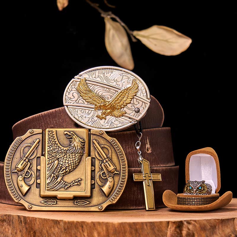 Flying Eagle DIY Hidden Knife Belt Buckle With Owl Ring Bundle Set - Flying Eagle - Brown Distressed Belt - 42 - image 6