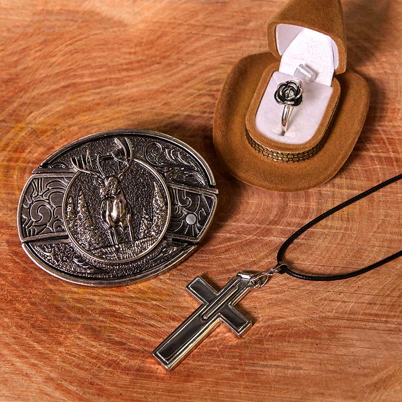 Forest Deer DIY Hidden Knife Belt Buckle With Rose Ring Bundle Set - Forest Deer - Without Belt - Not Include Belt - image 1