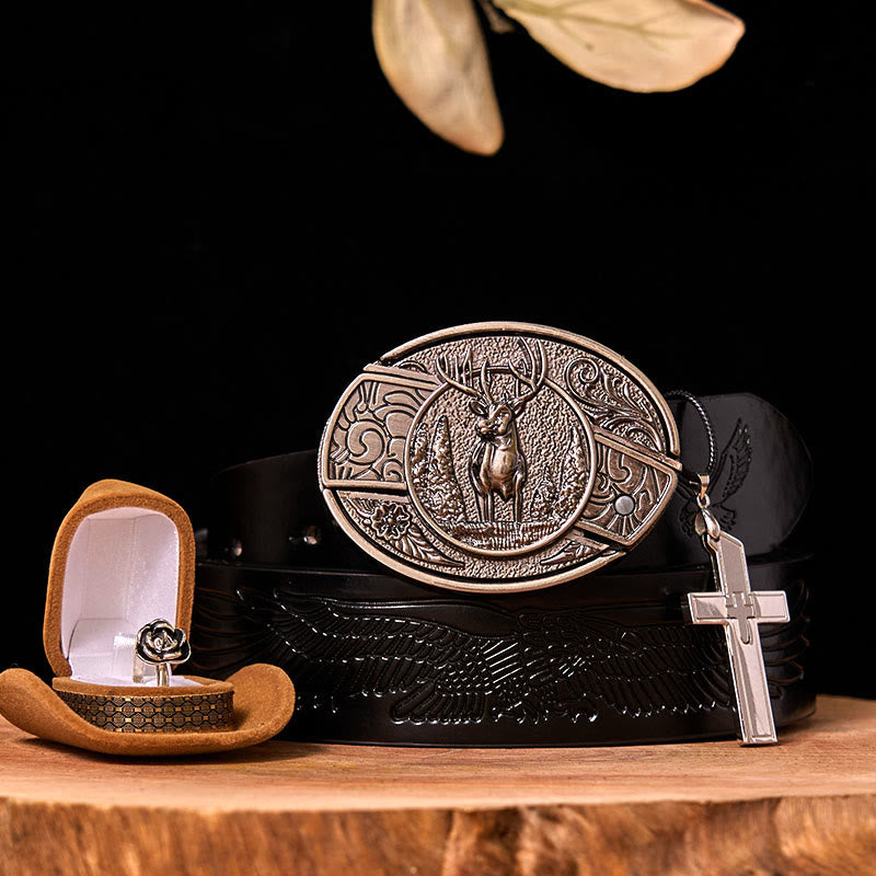 Forest Deer DIY Hidden Knife Belt Buckle With Rose Ring Bundle Set - Forest Deer - Black Embossed Eagle Belt - 42 - image 4