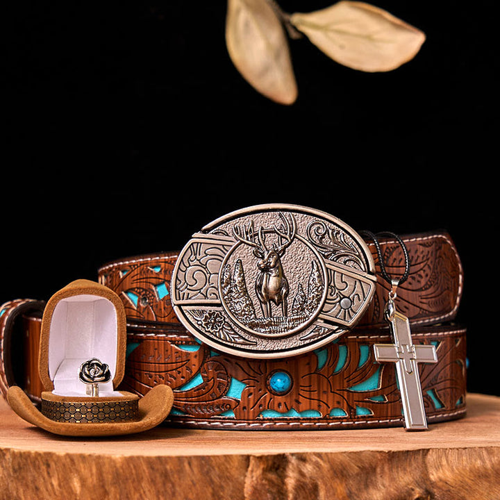 Forest Deer DIY Hidden Knife Belt Buckle With Rose Ring Bundle Set - Forest Deer - Turquoise Carved Belt - 42 - image 5