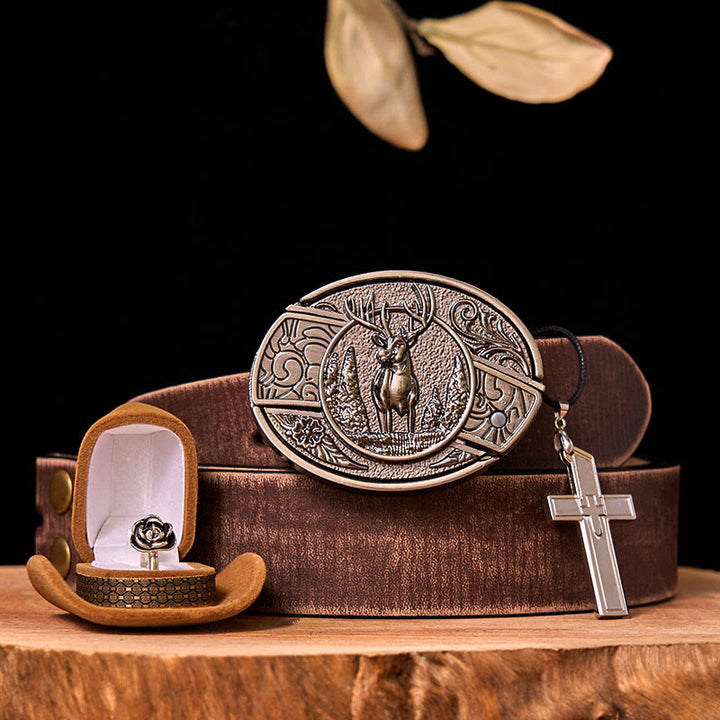 Forest Deer DIY Hidden Knife Belt Buckle With Rose Ring Bundle Set - Forest Deer - Brown Distressed Belt - 42 - image 7