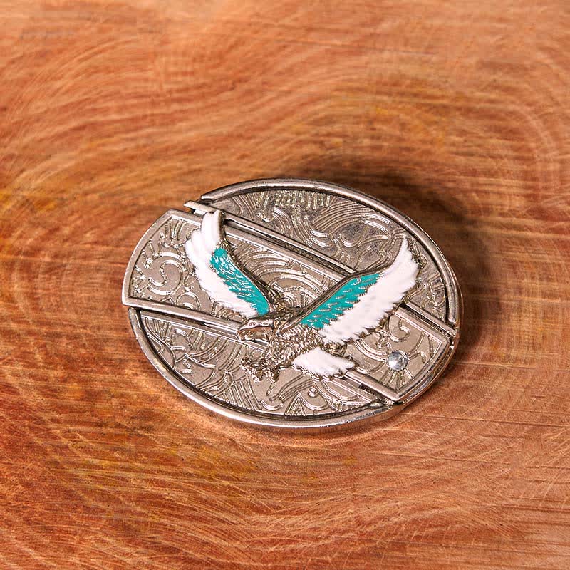 Men's DIY Blue & White Flying Eagle Hidden Folding Knife Leather Belt - image 1