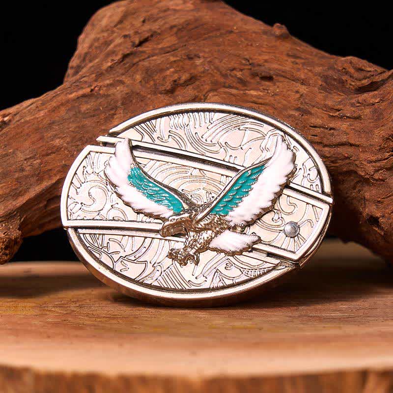 Men's DIY Blue & White Flying Eagle Hidden Folding Knife Leather Belt - Colored Eagle - Without Belt - Not Included Belt - image 0
